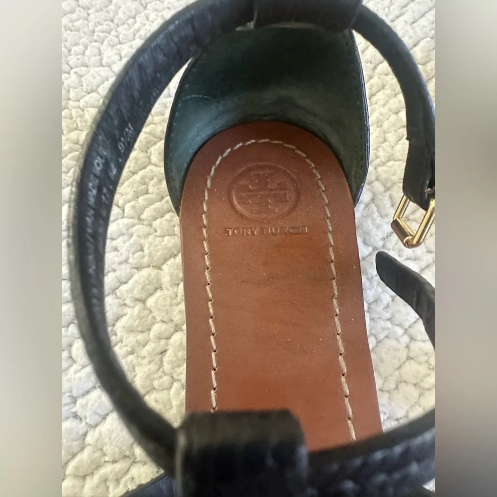 Tory Burch Black and Tan Leather Sandals - Picture 3 of 8